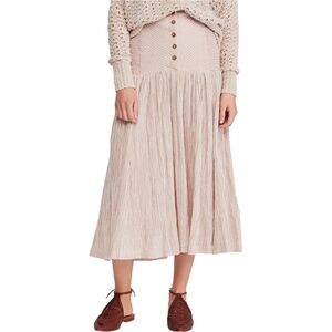 FREE PEOPLE Ocean Eyes Cotton Sienna + Cream Smocked Strapless Dress / Skirt M